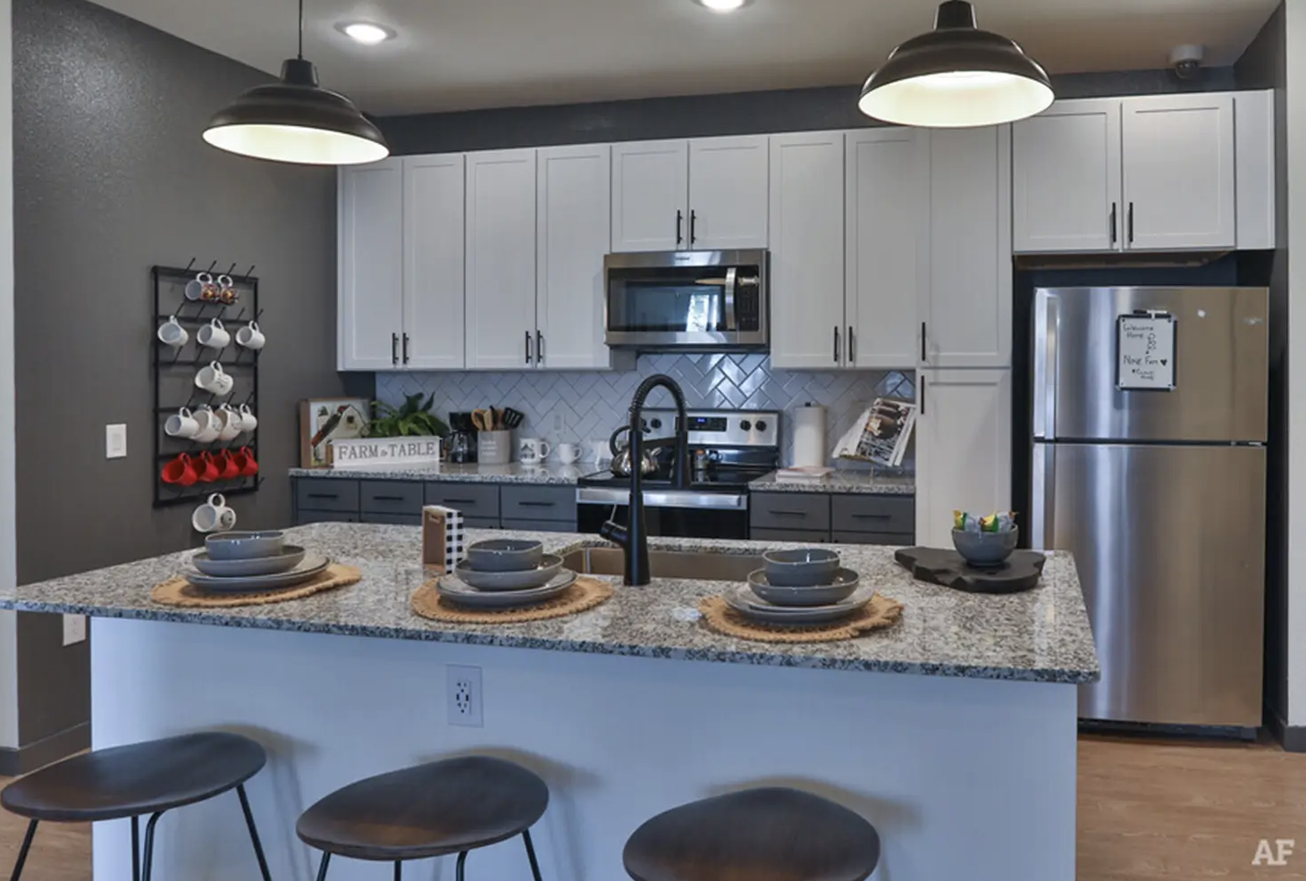 Apartment kitchen with breakfast bar