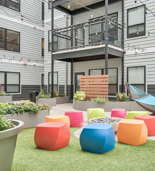 outdoor courtyard at The Rive Champaign